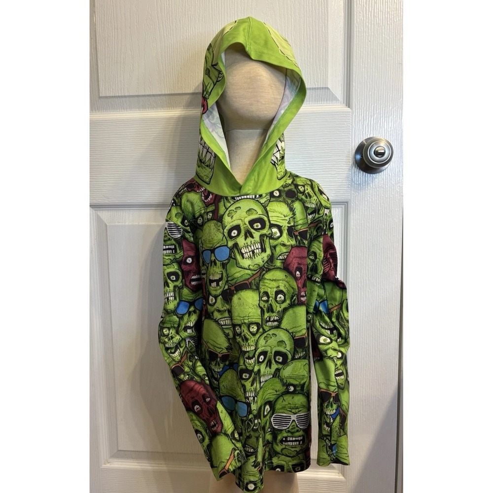 Zombie Skeleton Hooded Kids Shirt Size 10 M Cool For Halloween Or Everyday